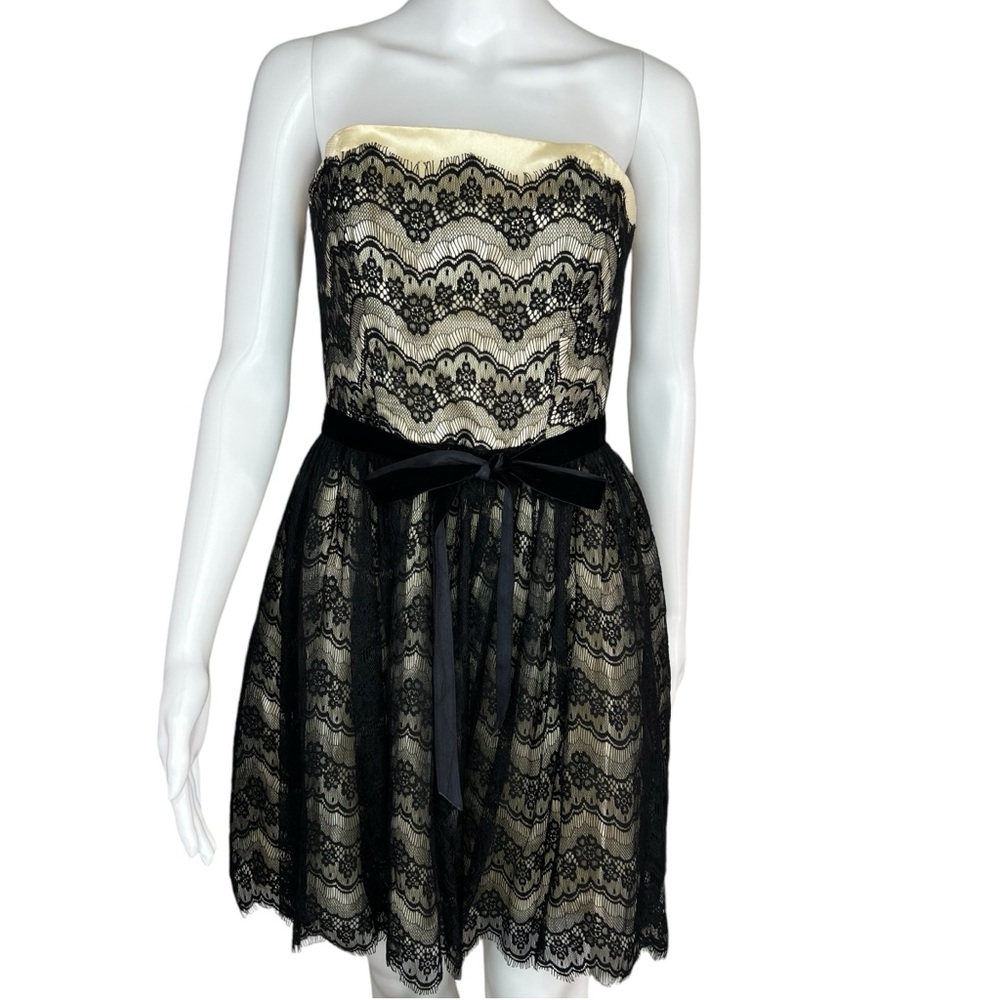 Betsy Johnson Cream and Black Lace Sleeveless Velvet Bow Hoco‎ Dress 6